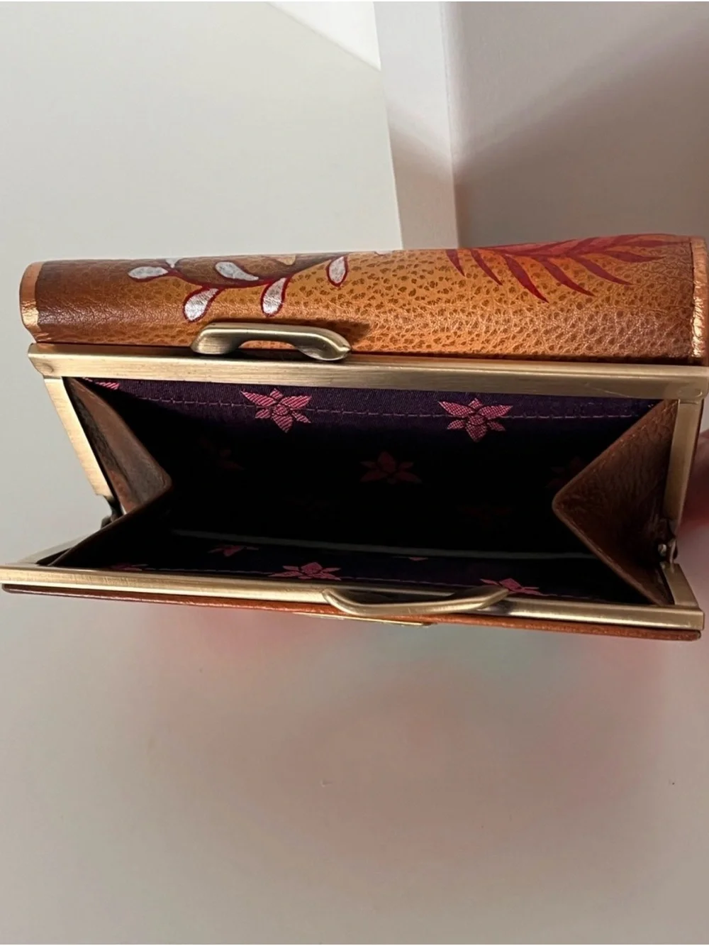 Anuschka Hand Painted Leather Wallet Butterfly Blooms RFID NWOT